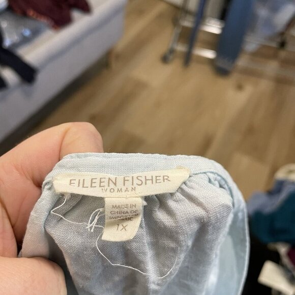Eileen Fisher 100% Irish Linen V-Neck Belt Tunic Top Pockets Baby Blue size 1X - Picture 11 of 13